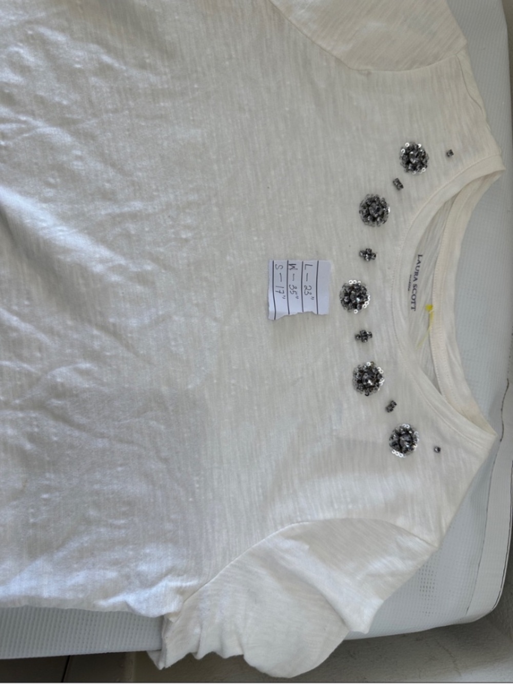 Laura Scott White Long-Sleeve Jewel-Embellished Top